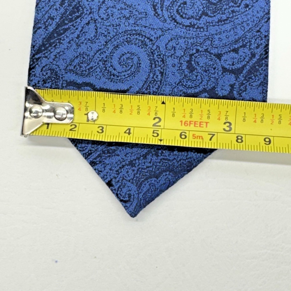 The Tie Bar Necktie Mens OS Blue Paisley Wool Silk Blend Classic Formal Dapper - Picture 3 of 4
